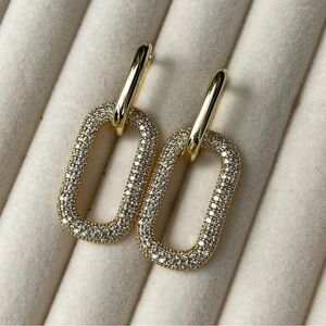 18k Gold Plate Sterling Silver Paper Clip Hoop Earrings